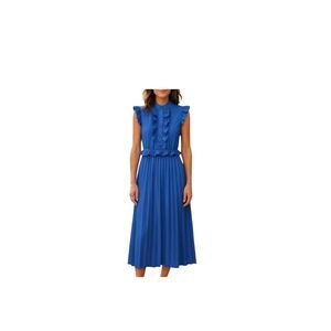 NWT Trish Scully Blue Ruffle Pleated Sleeveless Midi Dress Women's Size 10US